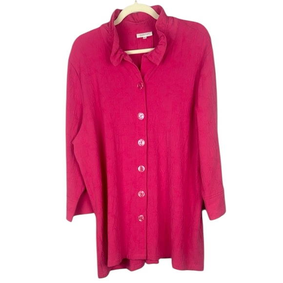 Habitat Women's Size XLarge Pink Ruffled Collar Stretch Textured Tunic Top - Picture 1 of 9